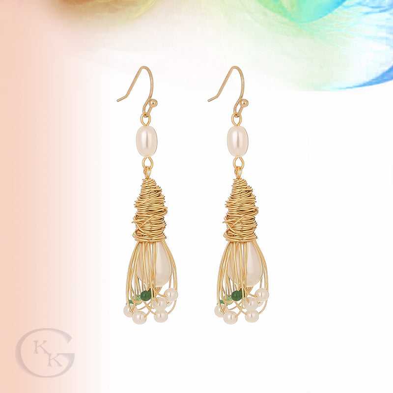 Long Vintage Gold Handmade Tassels FAUX Pearl Earrings