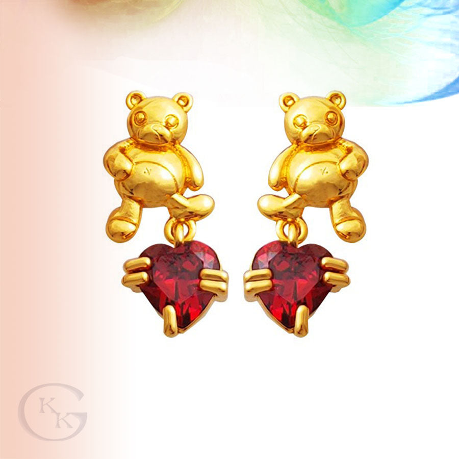 Vintage Little Bear Zircon Inlaid Drop Earrings