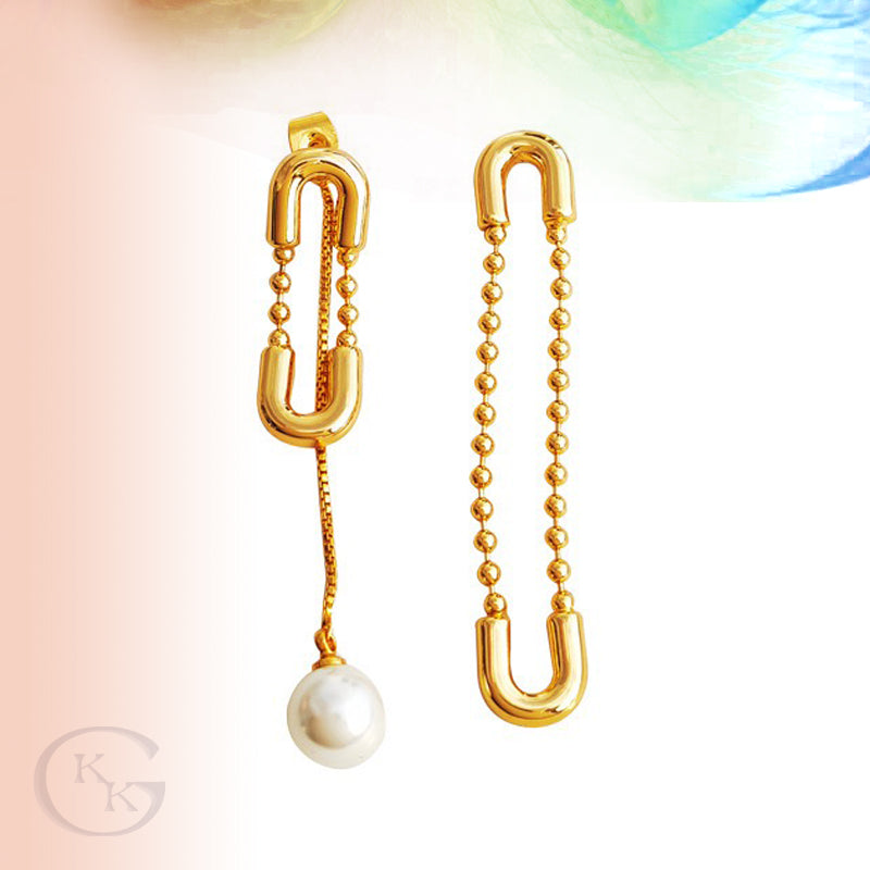 Pin Design Asymmetrical FAUX Pearl Earring