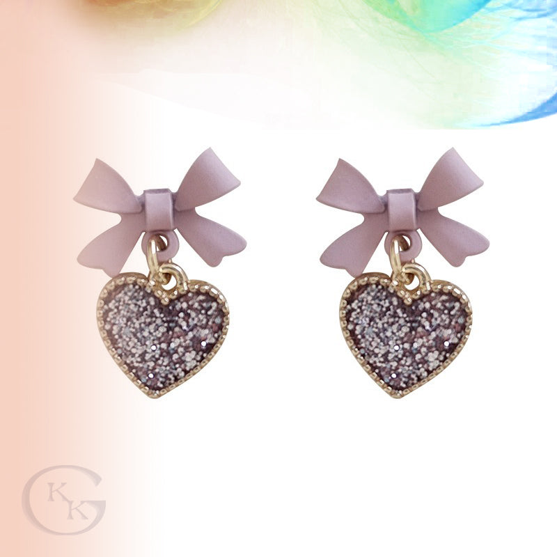 Pink Bow Heart Pierced Earring