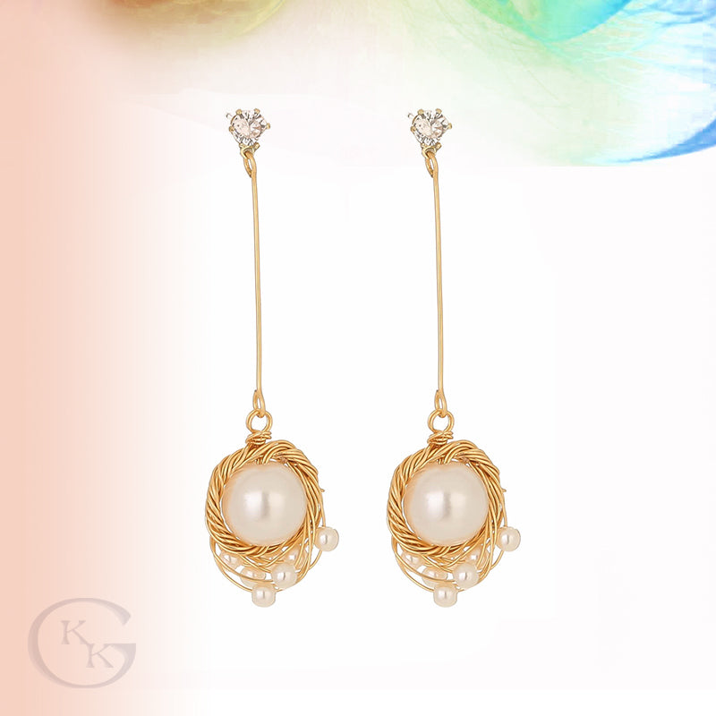 Gold Winding Charm FAUX Pearl Drop Earrings