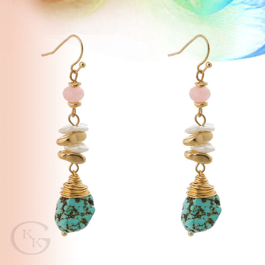 Turquoise with Alloy & Pearl Beaded Drop Earrings