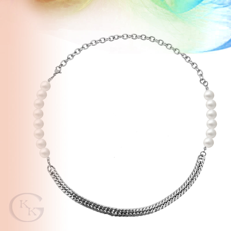 Titanium Steel Chain Pearl Necklace for Men