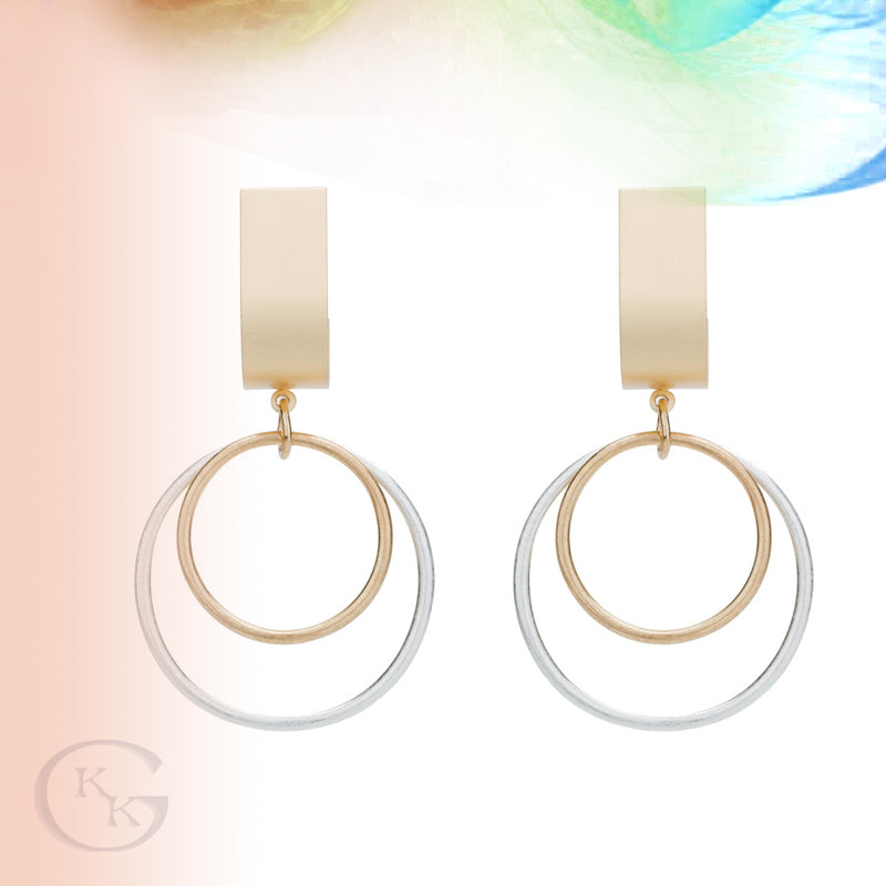 Double Layer Colors Gold Silver Hoop Drop Earrings