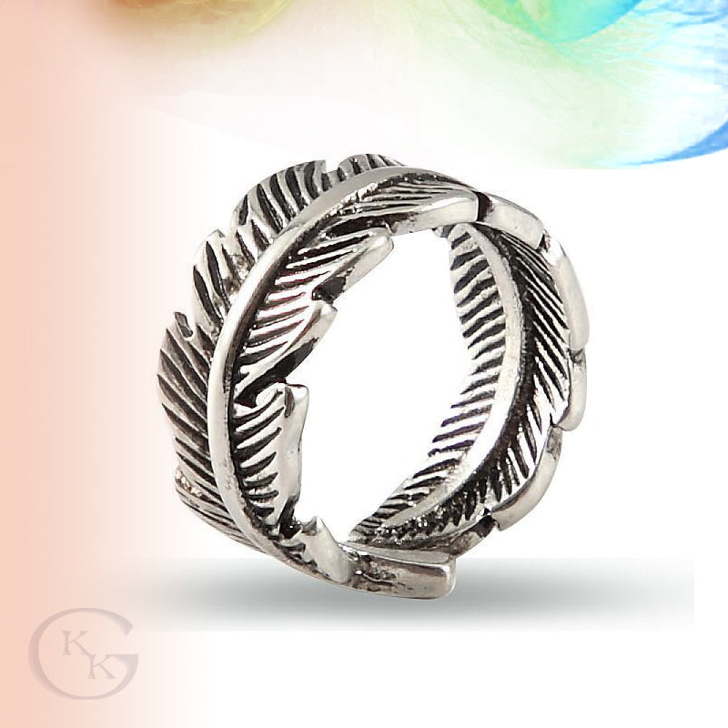 Vintage Titanium Steel Feather Open Ring for Men