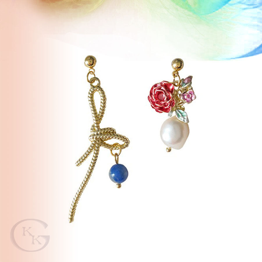 Vintage Baroque Irregular Natural Pearl Asymmetric Pierced Earrings