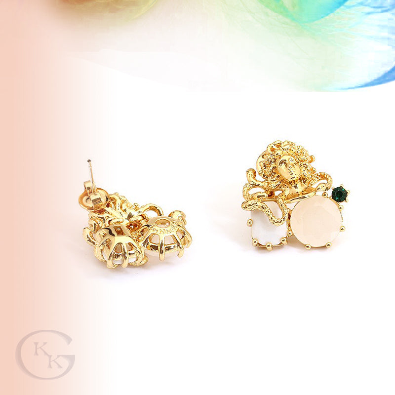 Gold Plated Copper Gem Inlaid Stud Earrings