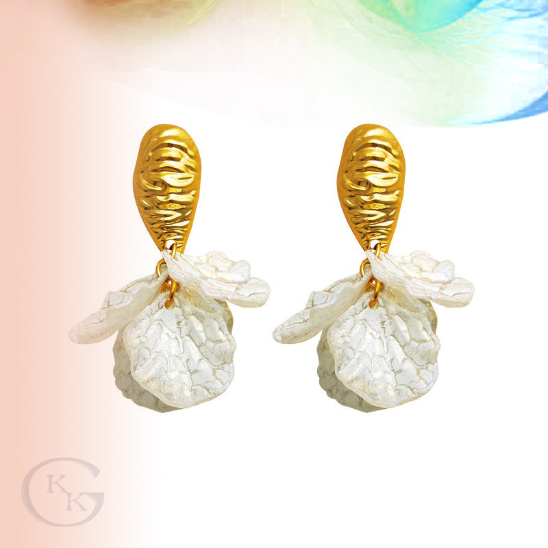 Copper Real Gold Plated White Petal Tassel Earring