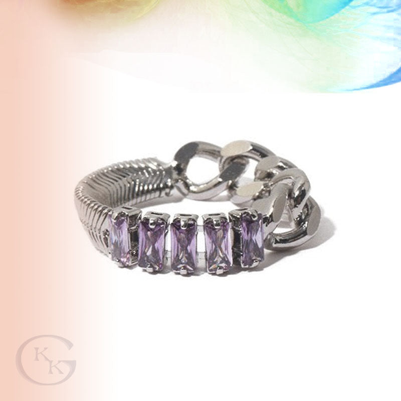 Vintage Purple Zircon Spliced Chain Ring for Women