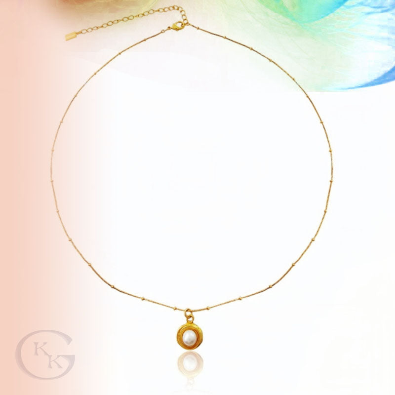 Real Gold Plated Copper Simple Freshwater Pearl Pendant Necklace