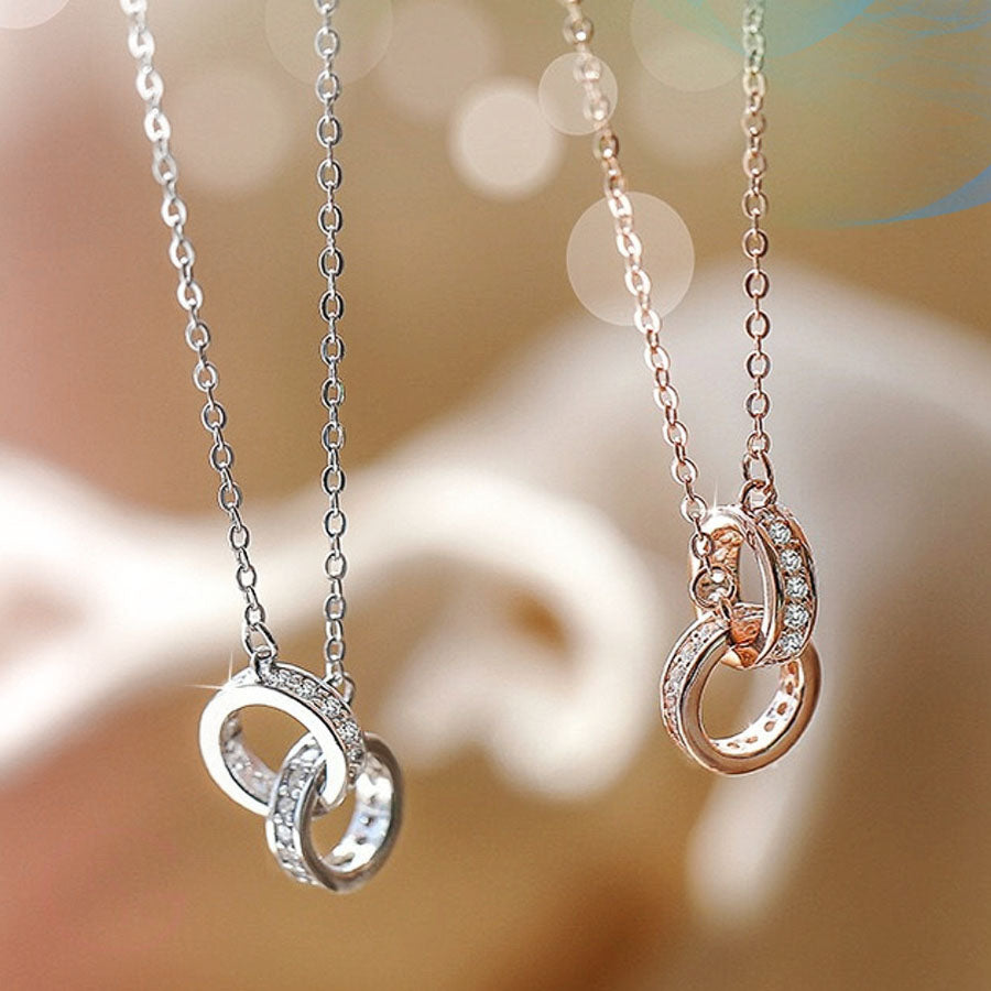 Sterling Silver Interlocking Circle Necklace Double Circle Pendant