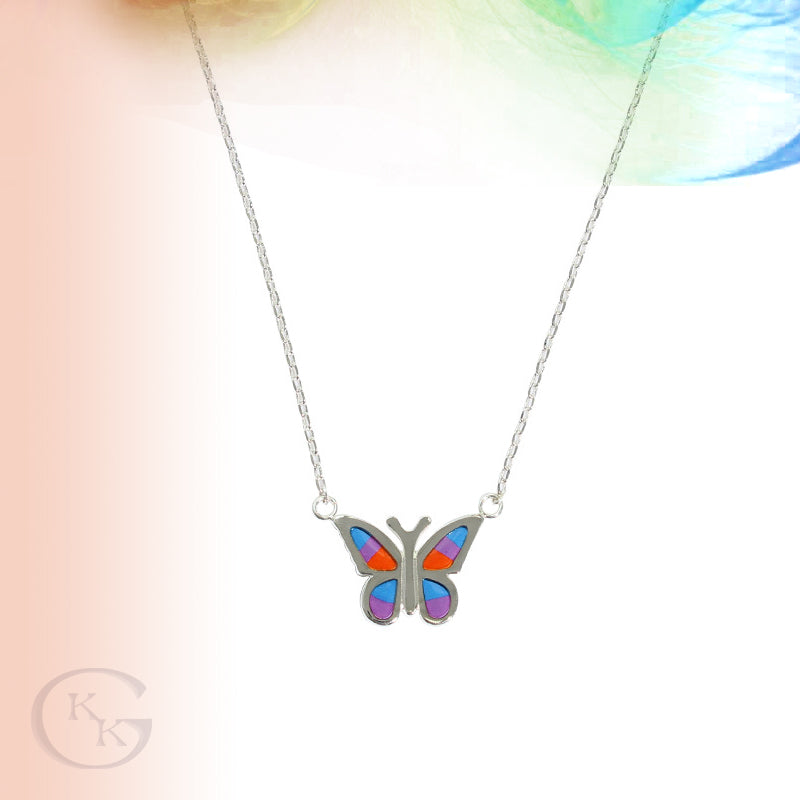 Silver Plated Colorful Butterfly Pendant Necklace