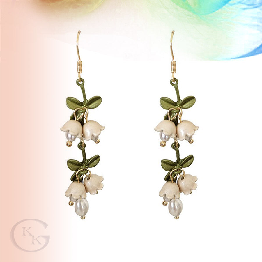 Vintage White Lily of the Valley Long Earring