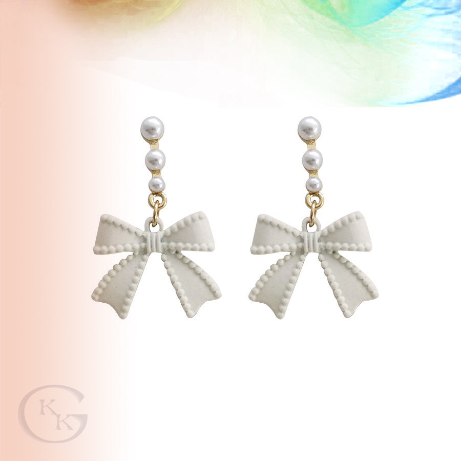 White Bow FAUX Pearl Earring