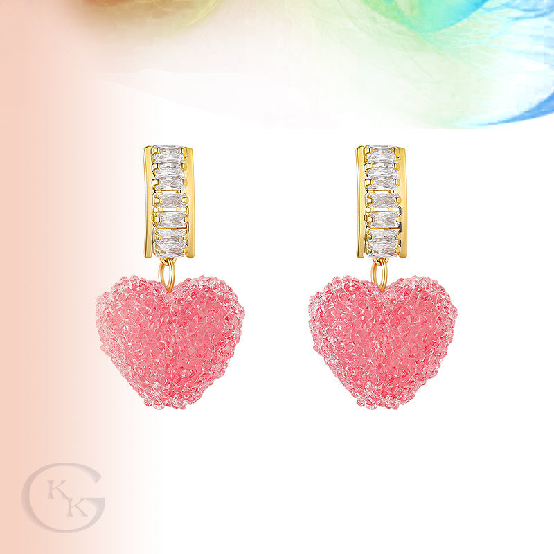 Cute Pink Heart Drop Earrings