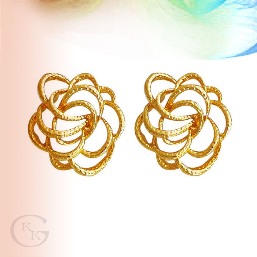 Vintage Copper Real Gold Plated Hollowed Out Flower Earring