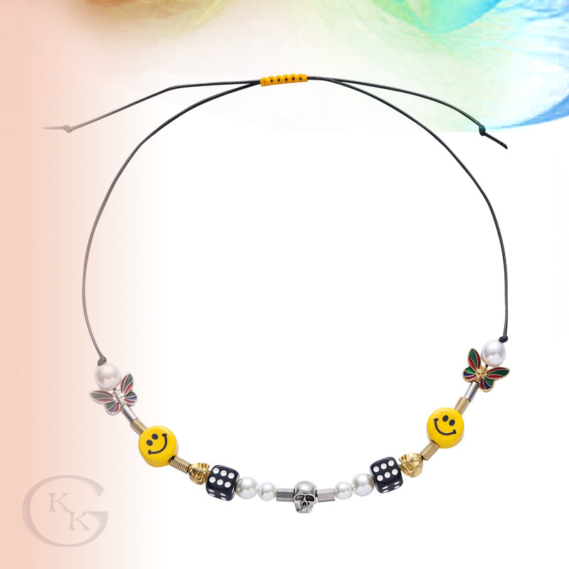 Skull Dice Butterfly Smile Face Stainless Steel Necklace