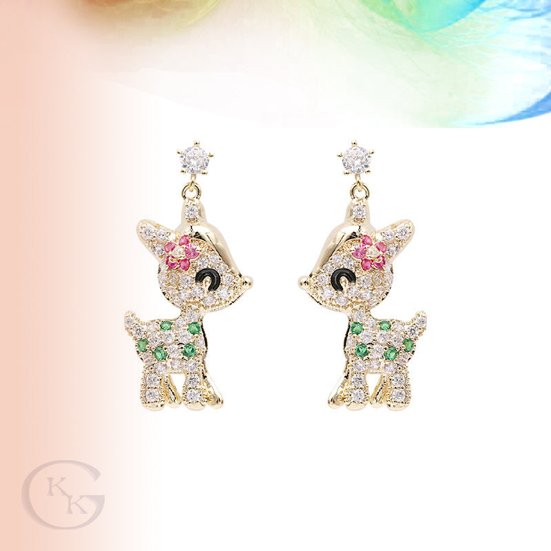 Cute Zircon Inlaid Deer Shaped Drop Earrings