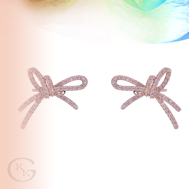 Zircon Inlaid Bow Clip Earrings