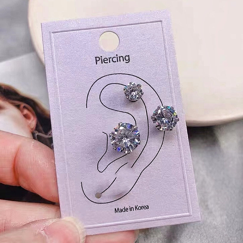 Round Stone Magnetic Non-Piercing Stud Earrings