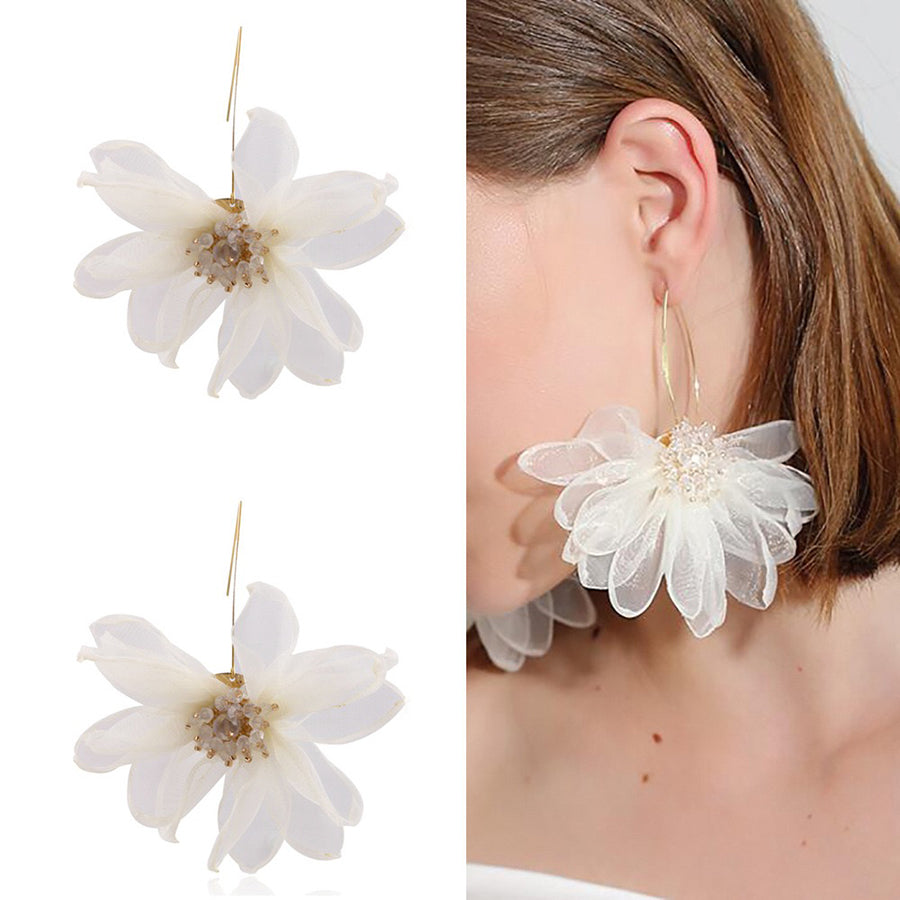 Large Organza Flower Petal Earrings