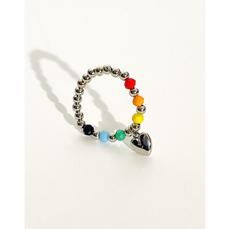 Colorful Beads Beaded Heart Pendant Ring