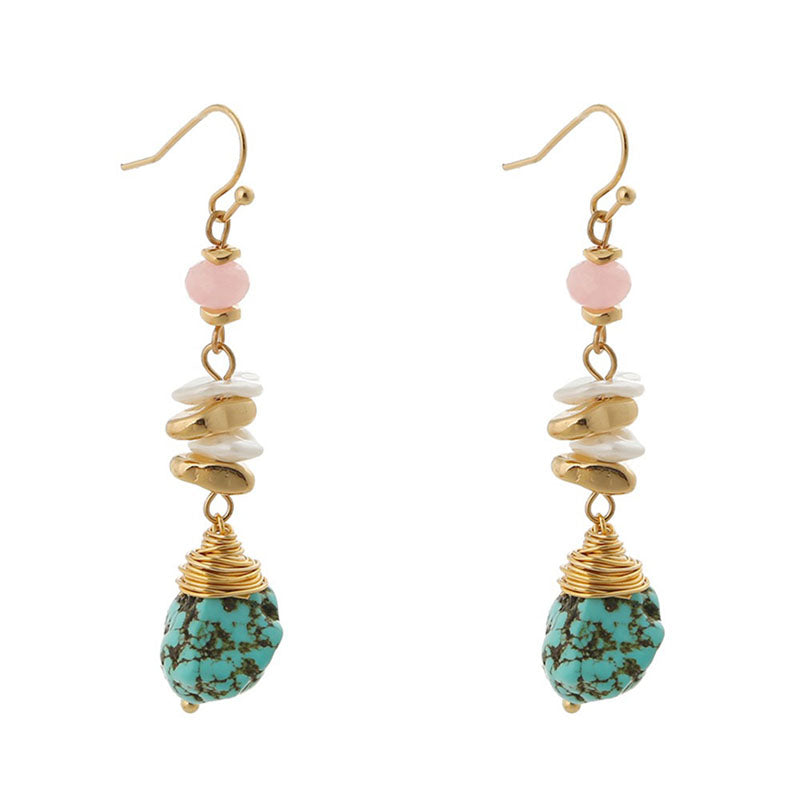 Turquoise with Alloy & Pearl Beaded Drop Earrings