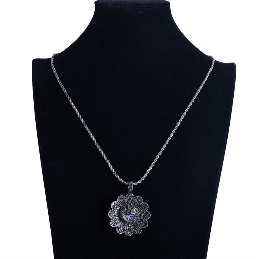 Zircon Inlaid Copper & Rotatable Colorful Sun Flower Pendant Necklace