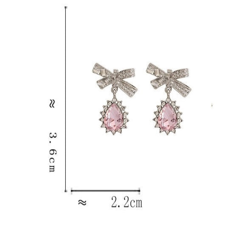 Waterdrop Shaped Zircon & Bow Pierced｜Clip Earring