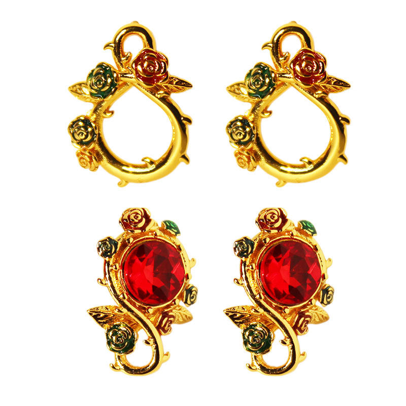 Vintage Dripped Enamel Contrast Color Ruby Flower Pierced Earrings