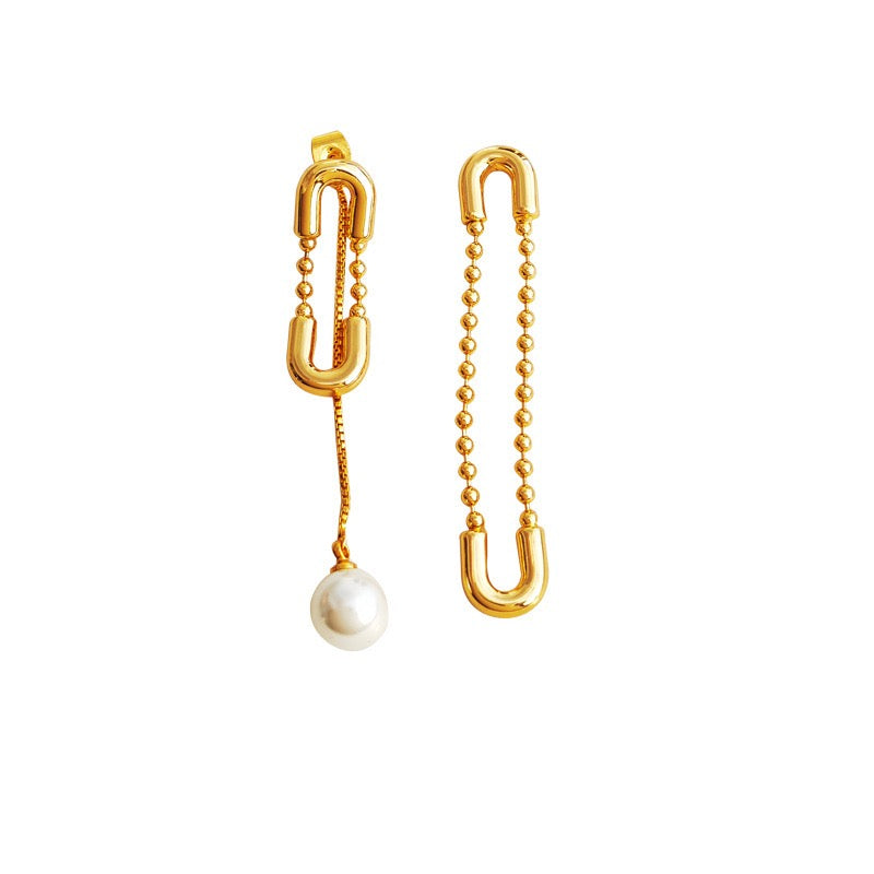 Pin Design Asymmetrical FAUX Pearl Earring