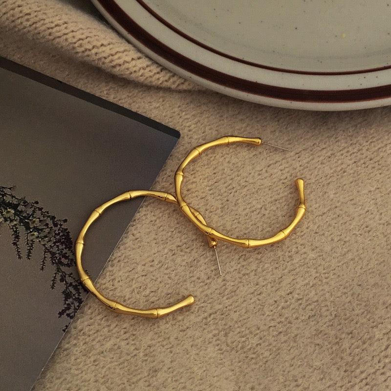 Real Gold Plated S925 Silver Needle Hoop Open-End Earring