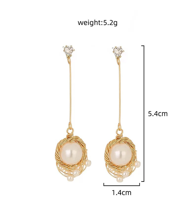 Gold Winding Charm FAUX Pearl Drop Earrings