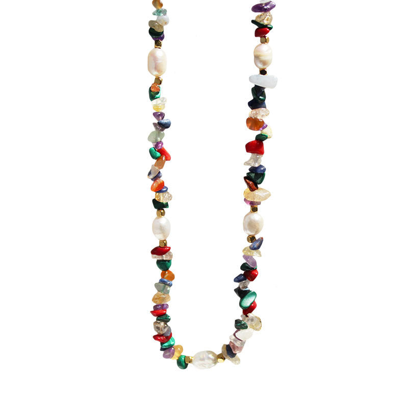 Vacuum Coating Handmade Color Stones Beaded Chocker Necklace