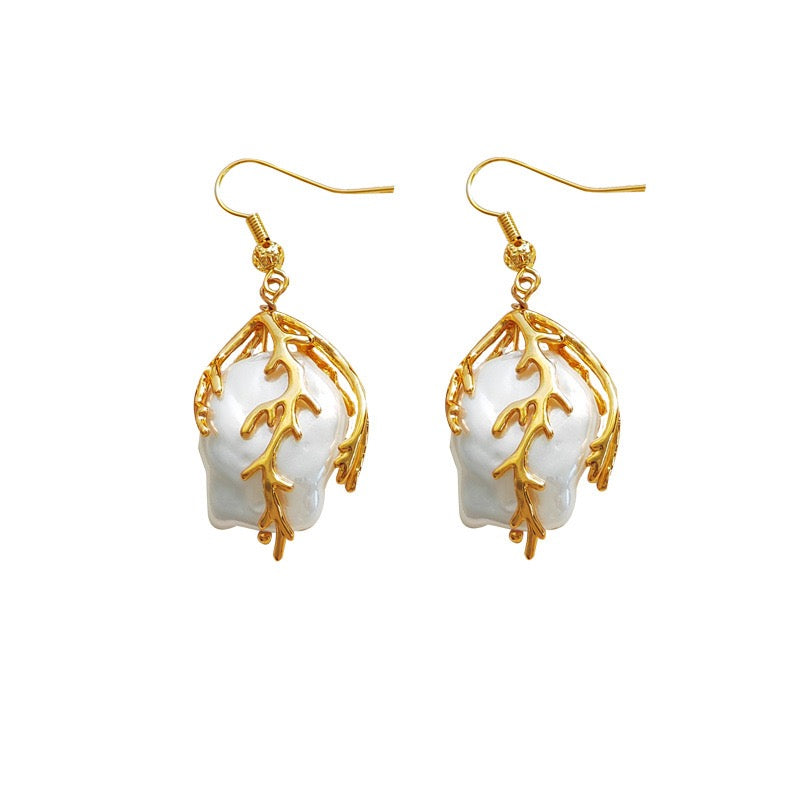 Vintage Branch Shaped FAUX Pearl Drop Earring