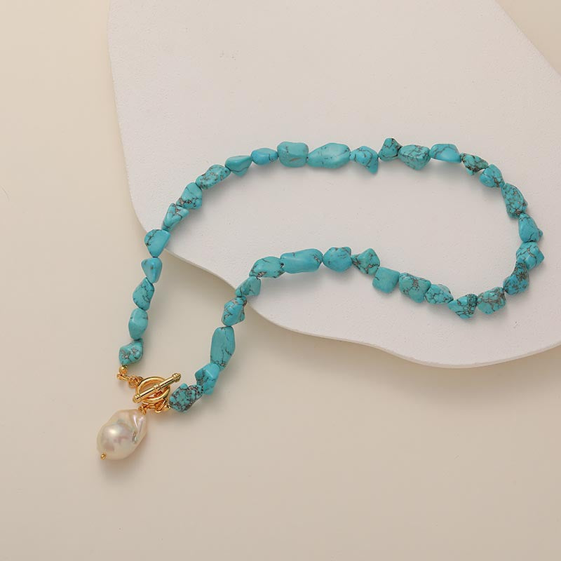 45cm Gold Plated Turquoise Freshwater Baroque Pearl Necklace