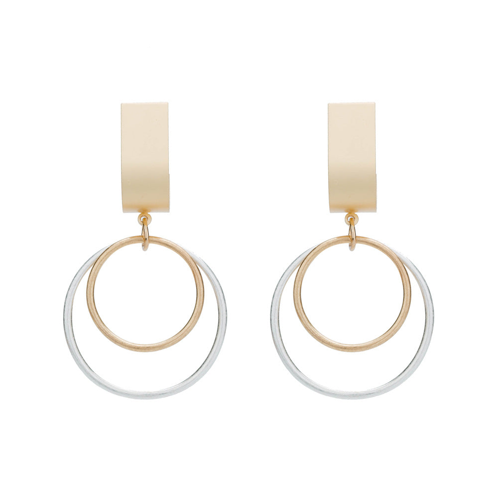 Double Layer Colors Gold Silver Hoop Drop Earrings