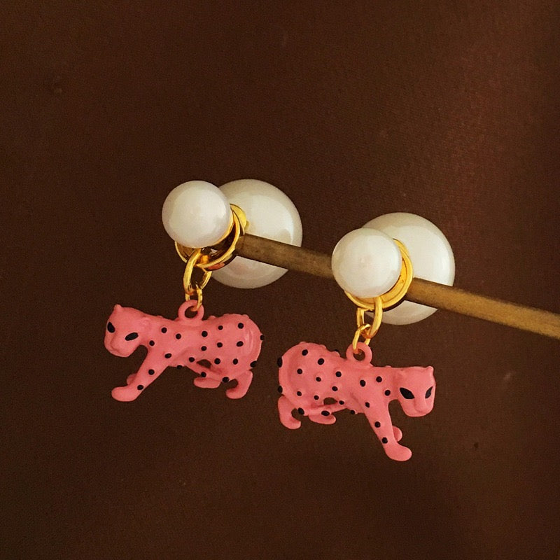 Copper Real Gold Plated Pink Leopard Pierced Earring