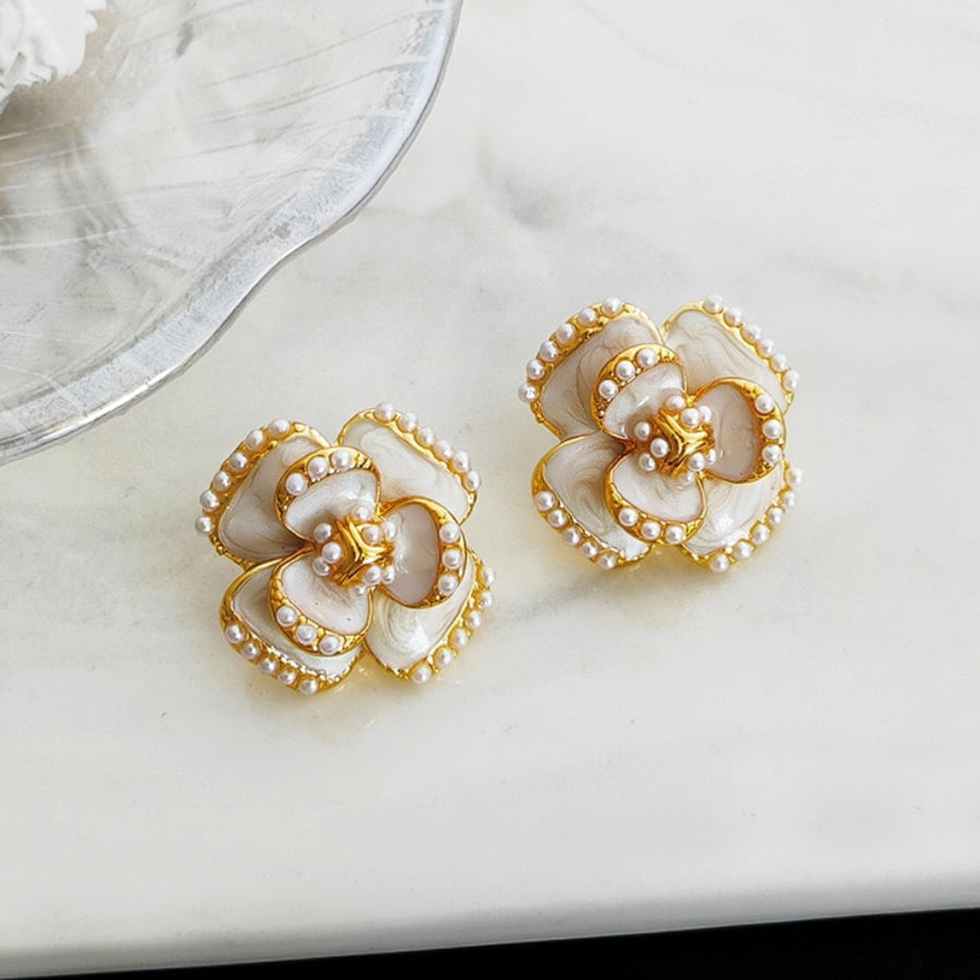 Vintage Real Gold Plated 3D Flower Earrings