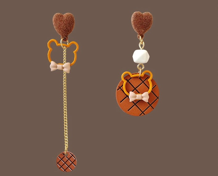 Cute Heart Bear Line with Bow Asymmetrical Earring