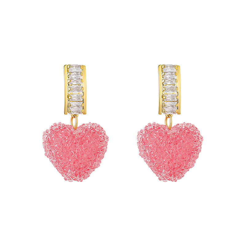 Cute Pink Heart Drop Earrings