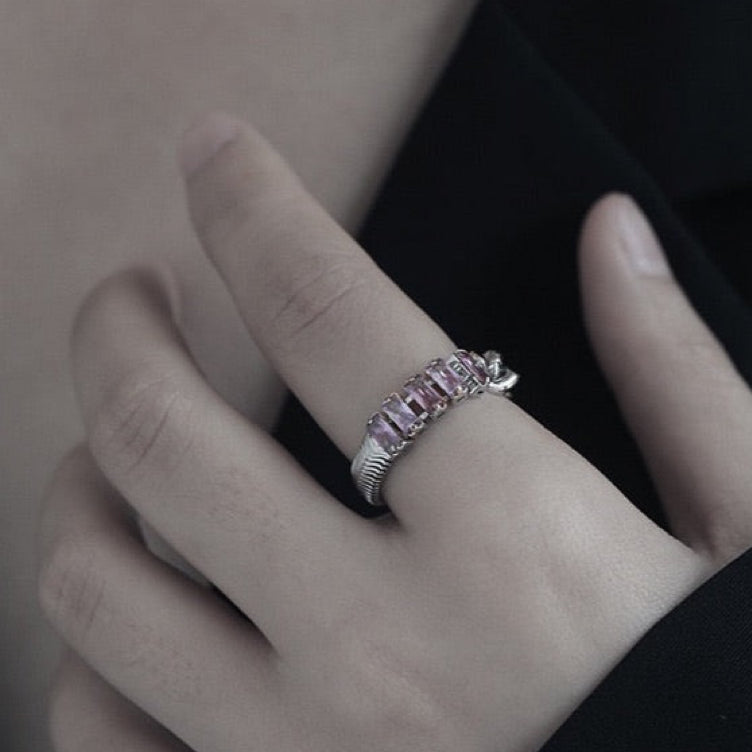 Vintage Purple Zircon Spliced Chain Ring for Women