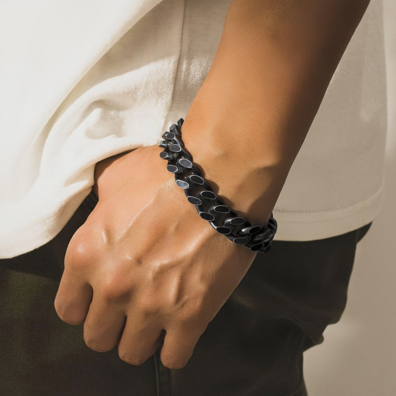 Stainless Steel Cuban Chain Bracelet Black Color for Men