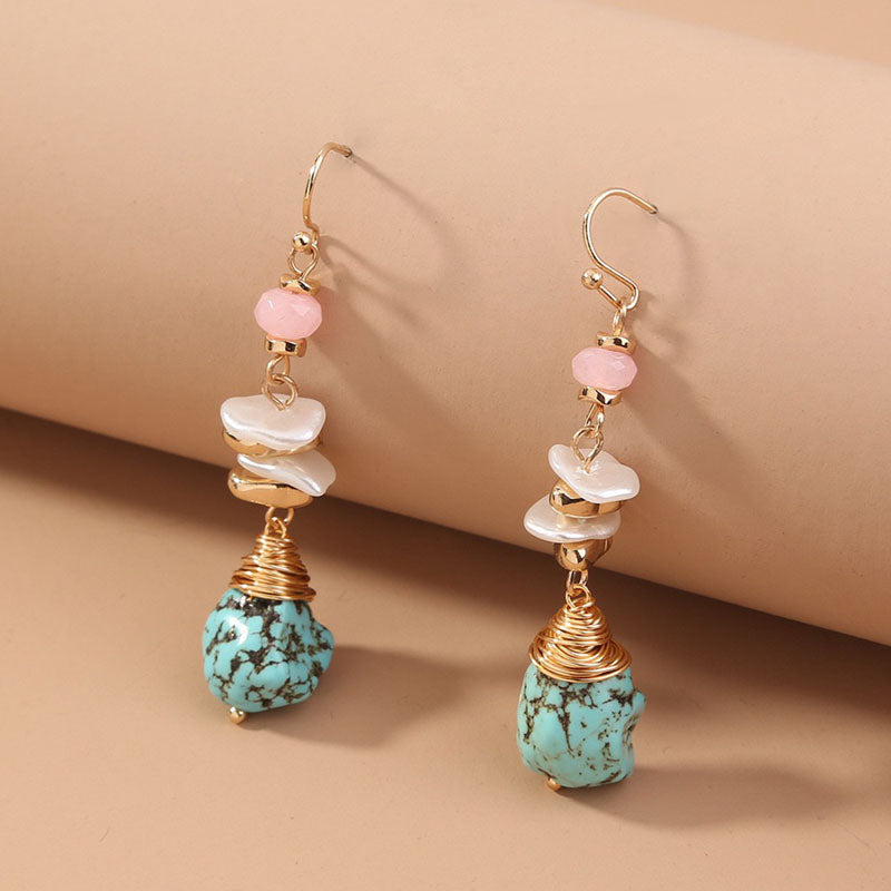 Turquoise with Alloy & Pearl Beaded Drop Earrings