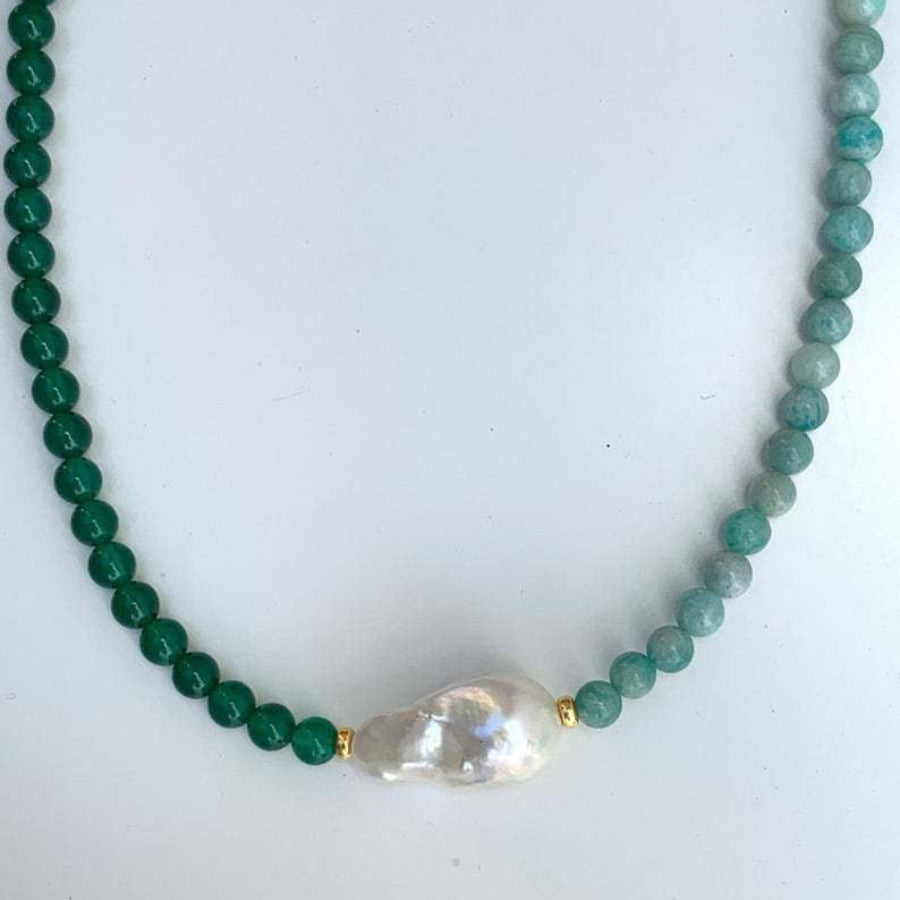 Natural Stone & Baroque Pearl Necklace