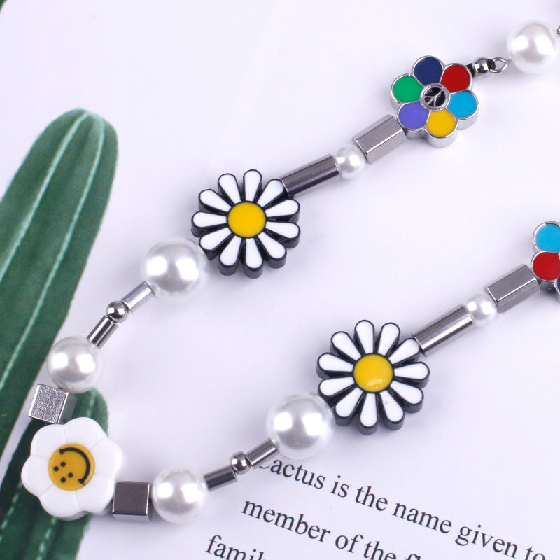 Smile Face Sun Flower Pearl Necklace & Bracelet Set