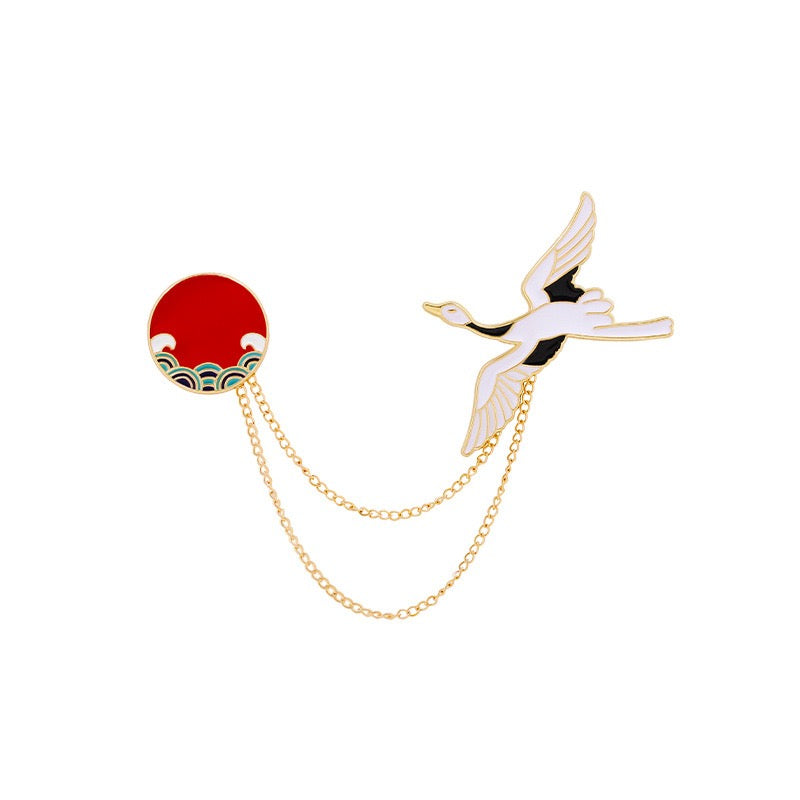 Hand Painted Enamel White Crane Stunning Brooch