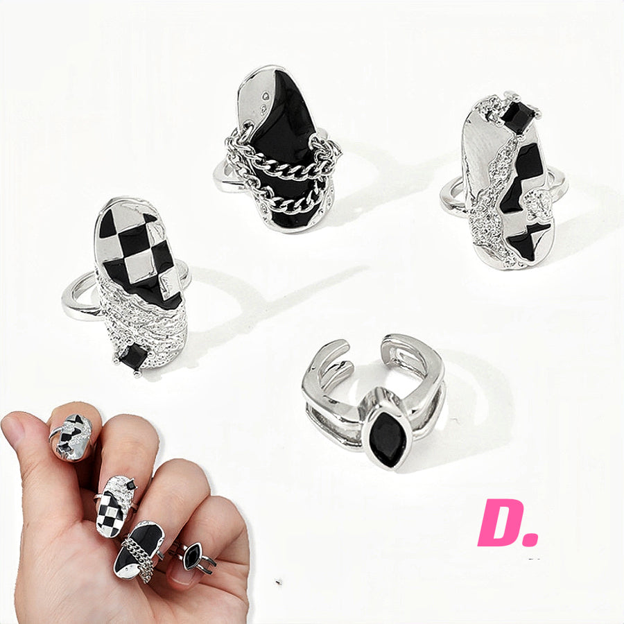 4pcs ｜Nail Ring Set｜ Fingertip Ring｜Chain Ring