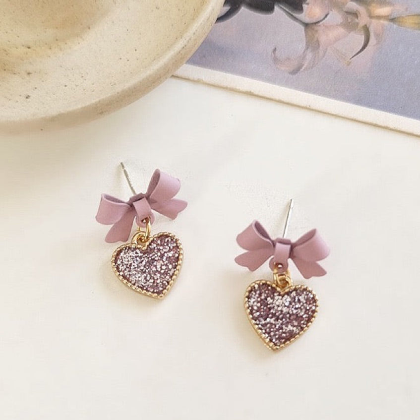 Pink Bow Heart Pierced Earring