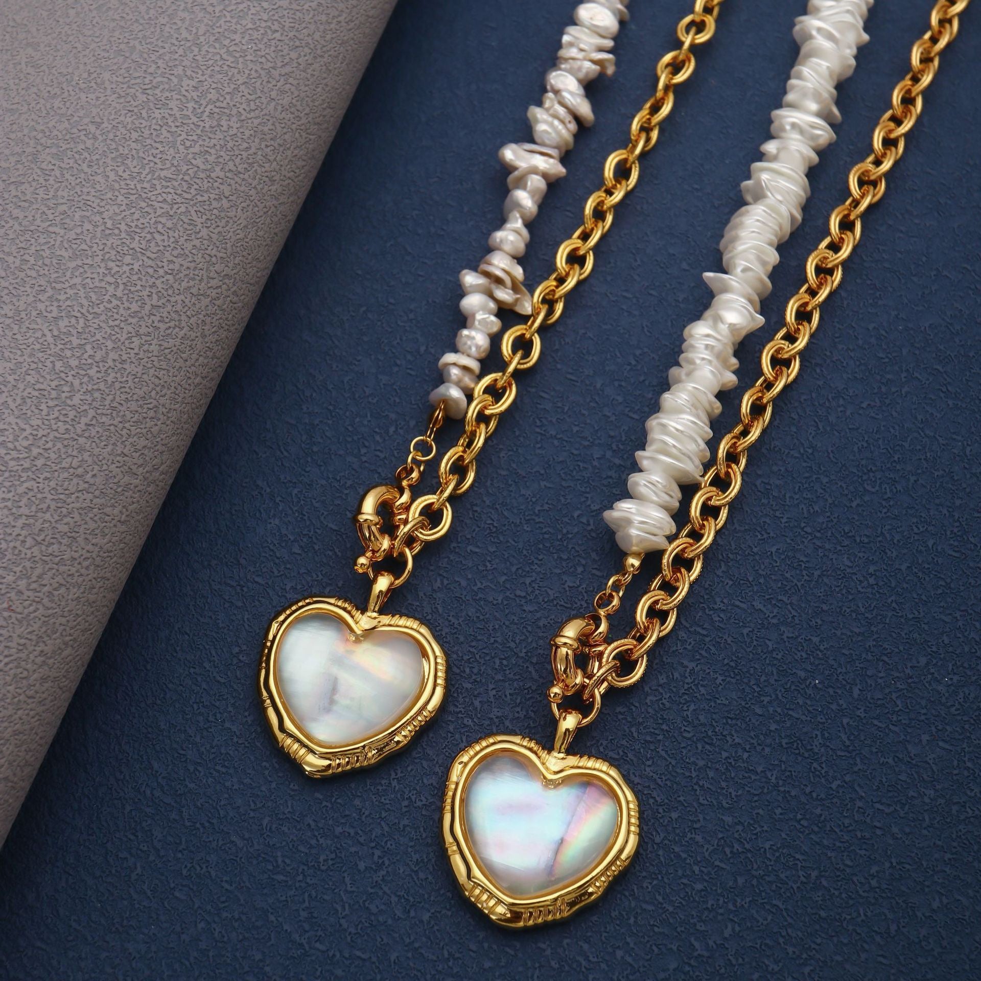 Vintage Heart Pearl with Iron Chain and Irregular Freshwater Pearl Beads Spell